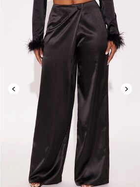 Fashion Nova Black Satin Wide Leg Trousers